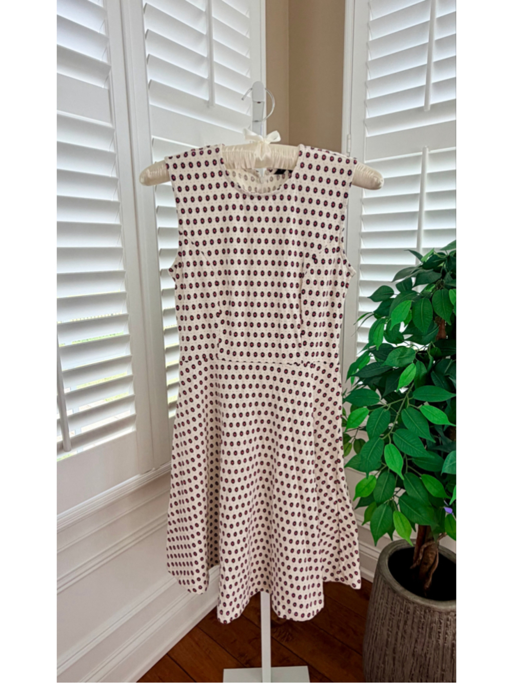 French Connection Womens Sleeveless Fit and Flare Geometric Print Dress White 6